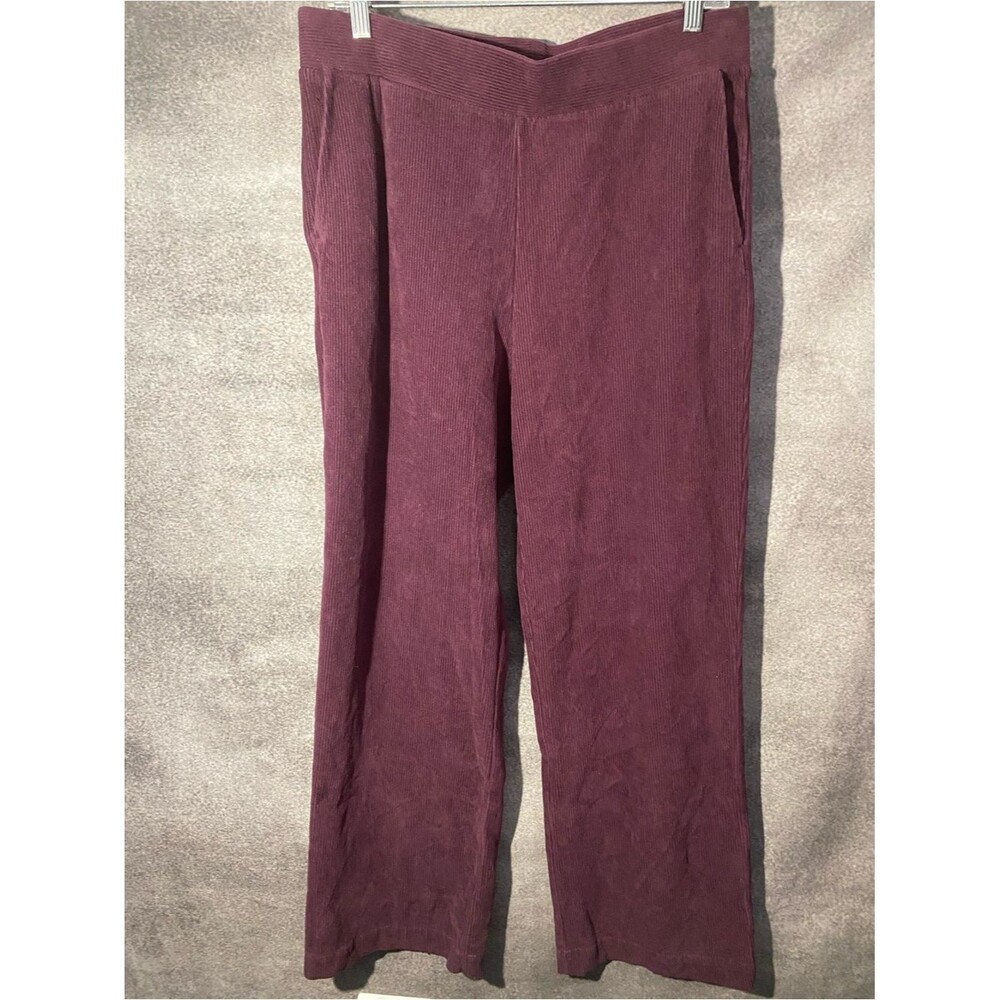 Lands End Womens M 10 12 Corduroy Pants Elastic Waist Pull On Pocket Plum